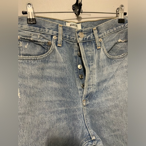 Agolde Blue Distressed Straight Leg Jeans - Picture 16 of 16